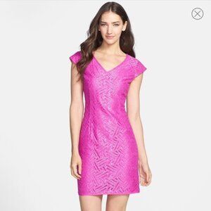 Lilly Pulitzer Selassie Dress Fuchsia Lace with Silver Lurex Thread Size 8